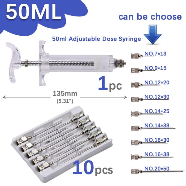 Planet Gates 10/20/30/50/100ml Transparent Syringes Adjustable Dose with 10pcs 304 Stainless Steel Pinhead Needle Farm Livestock Dispensing