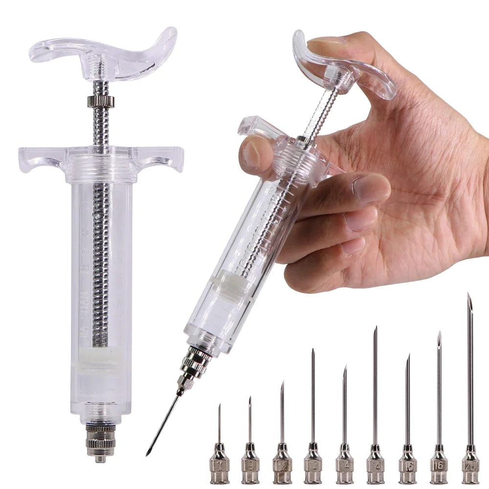 Planet Gates 10/20/30/50/100ml Transparent Syringes Adjustable Dose with 10pcs 304 Stainless Steel Pinhead Needle Farm Livestock Dispensing