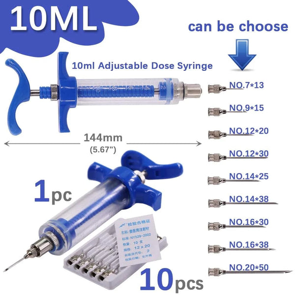 Planet Gates 10/20/30/50ml Veterinary Tool Vaccine Syringe with 10 Needles for Farm Livestock Pig Cattle Sheep Chicken Pinhead Injection Tool