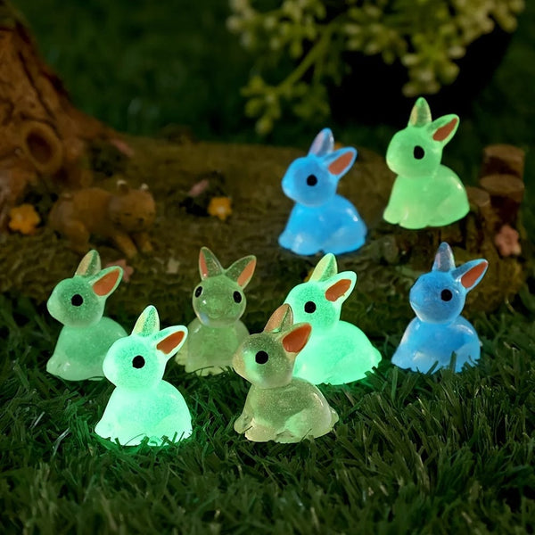 Planet Gates 10/20/40pcs, Cute Mini Luminous Resin Bunnies Ornament Glow In The Dark Miniature Figurines Rabbit Micro Landscape Fairy Garden Accessories