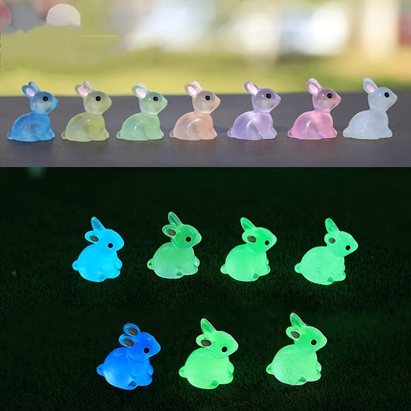 Planet Gates 10/20/40pcs, Cute Mini Luminous Resin Bunnies Ornament Glow In The Dark Miniature Figurines Rabbit Micro Landscape Fairy Garden Accessories