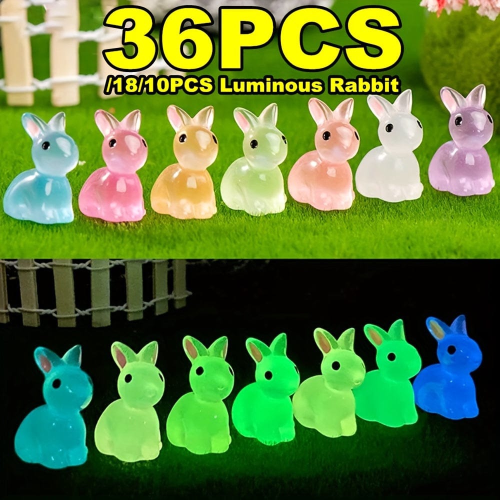 Planet Gates 10/20/40pcs, Cute Mini Luminous Resin Bunnies Ornament Glow In The Dark Miniature Figurines Rabbit Micro Landscape Fairy Garden Accessories
