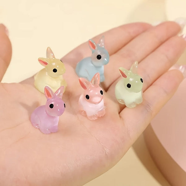 Planet Gates 10/20/40pcs, Cute Mini Luminous Resin Bunnies Ornament Glow In The Dark Miniature Figurines Rabbit Micro Landscape Fairy Garden Accessories