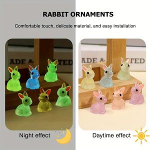 Planet Gates 10/20/40pcs, Cute Mini Luminous Resin Bunnies Ornament Glow In The Dark Miniature Figurines Rabbit Micro Landscape Fairy Garden Accessories