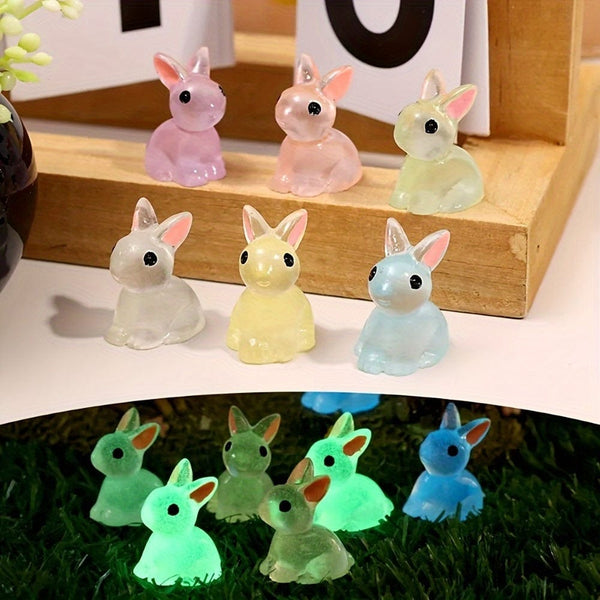 Planet Gates 10/20/40pcs, Cute Mini Luminous Resin Bunnies Ornament Glow In The Dark Miniature Figurines Rabbit Micro Landscape Fairy Garden Accessories