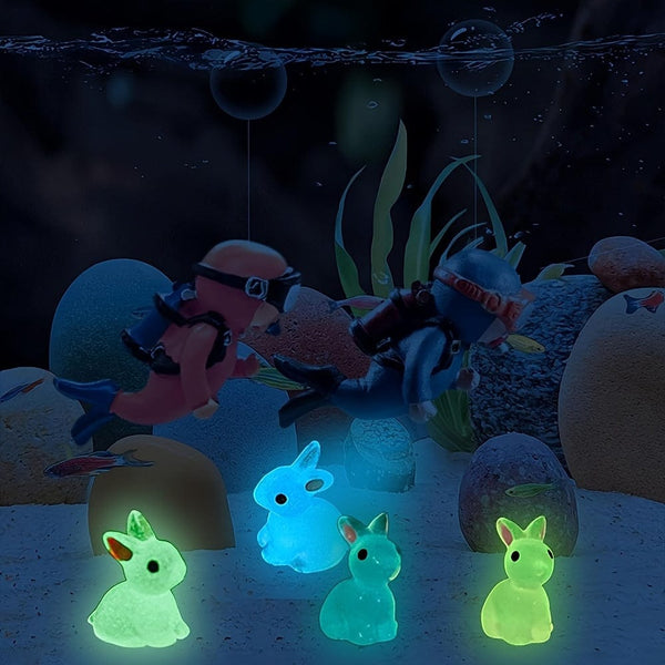Planet Gates 10/20/40pcs, Cute Mini Luminous Resin Bunnies Ornament Glow In The Dark Miniature Figurines Rabbit Micro Landscape Fairy Garden Accessories
