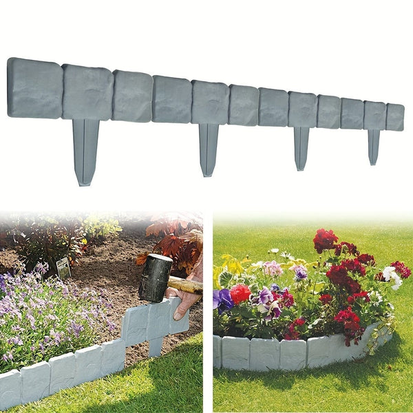 Planet Gates 10/20pcs, Imitation Gray Stone Garden Edging Borders, Plastic Edges For Garden Beautification, Small Garden Fence Frames Flower Bed Borders, Garden Yard Decoration
