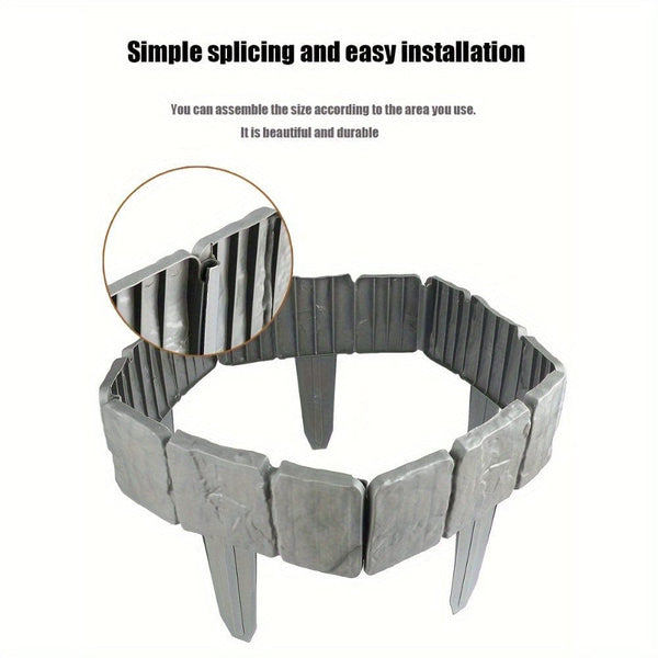 Planet Gates 10/20pcs, Imitation Gray Stone Garden Edging Borders, Plastic Edges For Garden Beautification, Small Garden Fence Frames Flower Bed Borders, Garden Yard Decoration