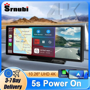 Planet Gates 10.26" Dash Cam 4K 3840x2160 Wireless Carplay & Android Auto Navigation Voice Control Car DVR Rearview Camera BT Monitor Screen