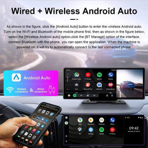 Planet Gates 10.26" Dash Cam 4K 3840x2160 Wireless Carplay & Android Auto Navigation Voice Control Car DVR Rearview Camera BT Monitor Screen