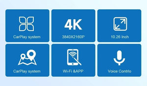 Planet Gates 10.26" Dash Cam 4K 3840x2160 Wireless Carplay & Android Auto Navigation Voice Control Car DVR Rearview Camera BT Monitor Screen