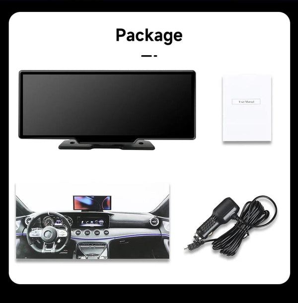 Planet Gates 10.26" Dash Cam 4K 3840x2160 Wireless Carplay & Android Auto Navigation Voice Control Car DVR Rearview Camera BT Monitor Screen