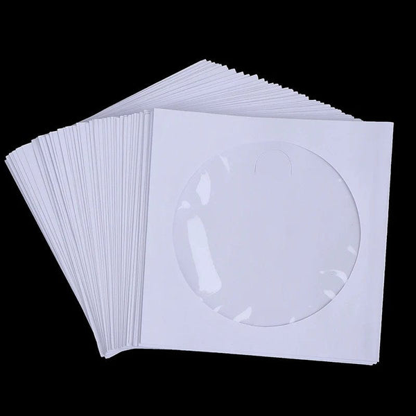 Planet Gates 10/50PCS White 12.5*12.5CM CD DVD Disc Paper Sleeves Envelopes Storage Clear Window Case Flap White Folded Paper Bag CD Sleeves