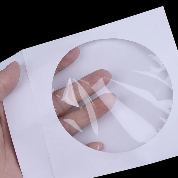 Planet Gates 10/50PCS White 12.5*12.5CM CD DVD Disc Paper Sleeves Envelopes Storage Clear Window Case Flap White Folded Paper Bag CD Sleeves