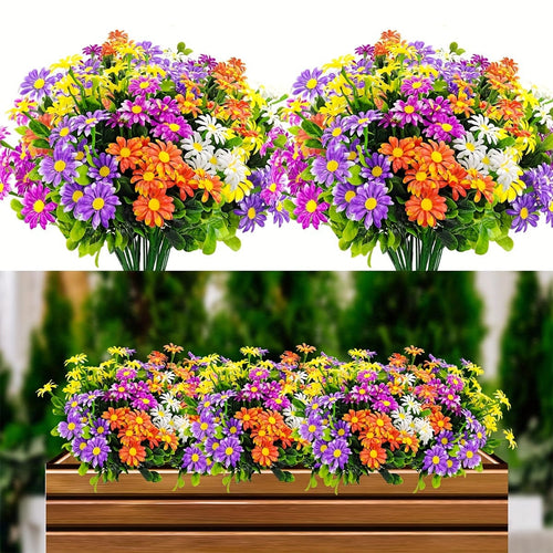 Planet Gates 10 Bundles 10 Bundles Artificial Daisy Flowers Outdoors UV Resistant Fake Plants Faux Plastic Daisies Flower For Outside Home Indoor Pot Planters Garden Decor