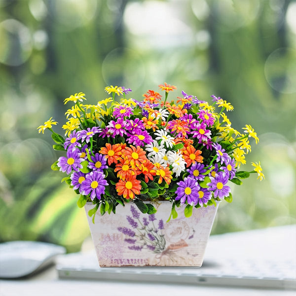 Planet Gates 10 Bundles 10 Bundles Artificial Daisy Flowers Outdoors UV Resistant Fake Plants Faux Plastic Daisies Flower For Outside Home Indoor Pot Planters Garden Decor