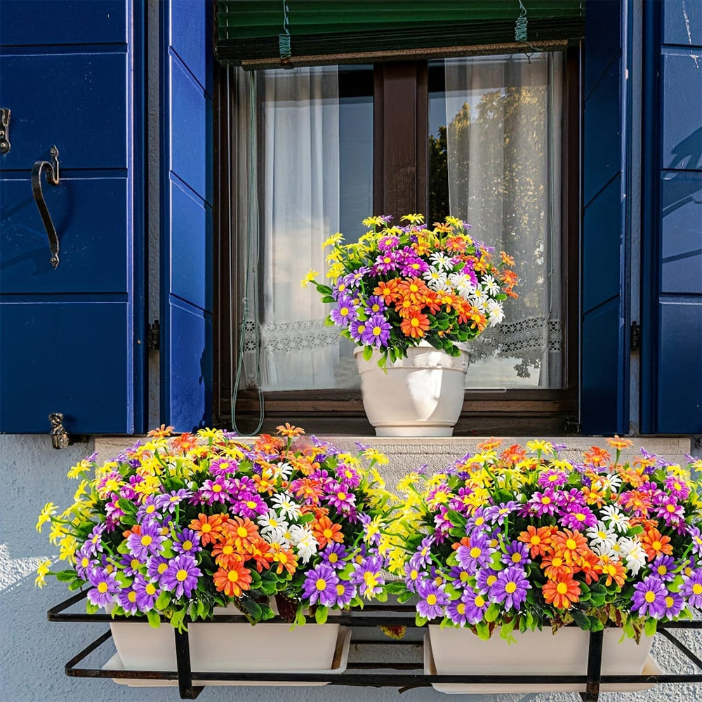 Planet Gates 10 Bundles 10 Bundles Artificial Daisy Flowers Outdoors UV Resistant Fake Plants Faux Plastic Daisies Flower For Outside Home Indoor Pot Planters Garden Decor