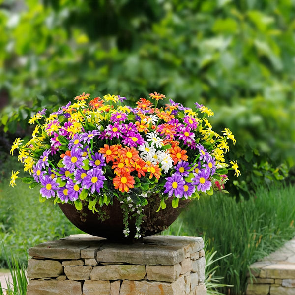 Planet Gates 10 Bundles 10 Bundles Artificial Daisy Flowers Outdoors UV Resistant Fake Plants Faux Plastic Daisies Flower For Outside Home Indoor Pot Planters Garden Decor