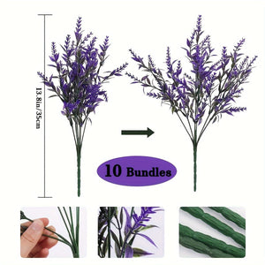 Planet Gates 10 Bundles Artificial Lavender Flowers Outdoor UV Resistant Fake Flowers No Fade Faux Plastic Plants Garden Porch Window Box Decorating Indoor Outside Hanging Planter Home Kitchen Office Wedding Garden Decor