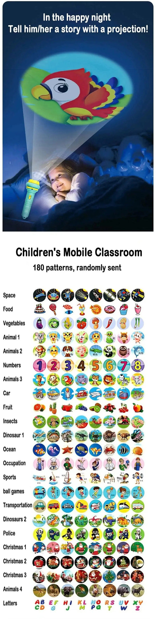 Planet Gates 10 Cards Cartoon Projection Flashlight 80 Patterns Creative Children Flashlight Toy Projector Baby Toys Bedtime Story Book Toy