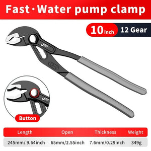 Planet Gates 10 inch Water Pump Pliers Quick-Release Plumbing Pliers Pipe Wrench Adjustable Water Pipe Clamp Pliers Household Hand Tools Multi-functi