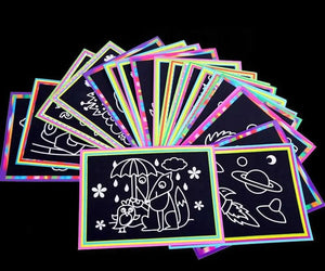 Planet Gates 10 pcs 13x 9.8cm Scratch Art Paper Magic Painting Paper with Drawing Stick For Kids Toy Colorful Drawing Toys