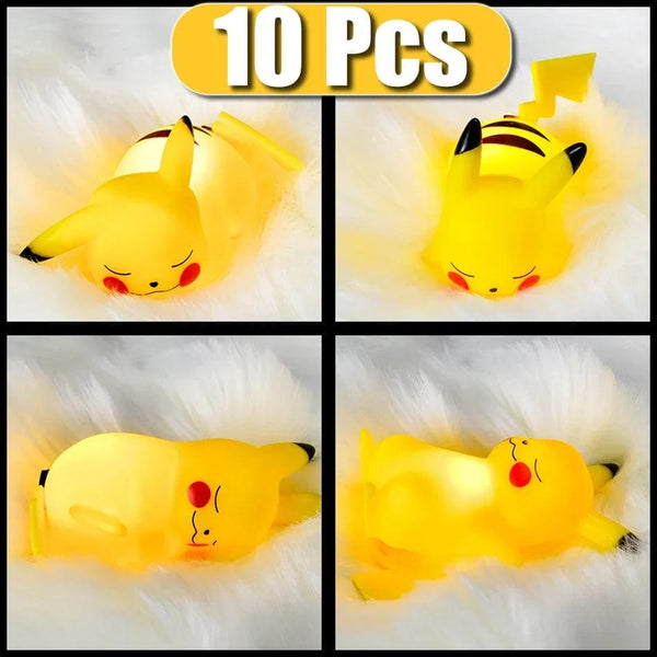 Planet Gates 10 Pcs Hot Pokemon Pikachu Night Light Glowing Anime Figures Toy Pokemon Pikachu Cute Bedside Led Lamp Kawaii Children Gift
