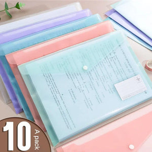 Planet Gates 10 Pieces File Bag Plastic 16C A4 Paper Storage Folder PP Transparent Portfolio Policy Briefcase with Label Waterproof File Bag