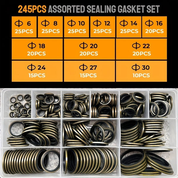 Planet Gates 100/245pcs High Pressure Hydraulic Rubber Oil Pipe Seal Gasket NBR Metal Seal Ring Assortment Kits Oil Pipe Seal Ring Rubber Gasket