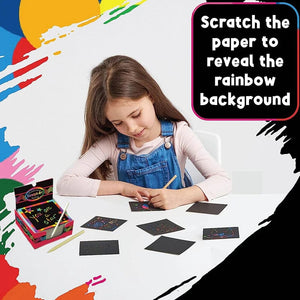 Planet Gates 100/5 Piece DIY Rainbow Magic Sticky Notes Set Kids Black Scratch Art Craft Kits Pad Drawing Template Painting Toys
