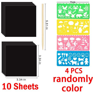 Planet Gates 100/5 Piece DIY Rainbow Magic Sticky Notes Set Kids Black Scratch Art Craft Kits Pad Drawing Template Painting Toys
