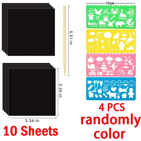 Planet Gates 100/5 Piece DIY Rainbow Magic Sticky Notes Set Kids Black Scratch Art Craft Kits Pad Drawing Template Painting Toys