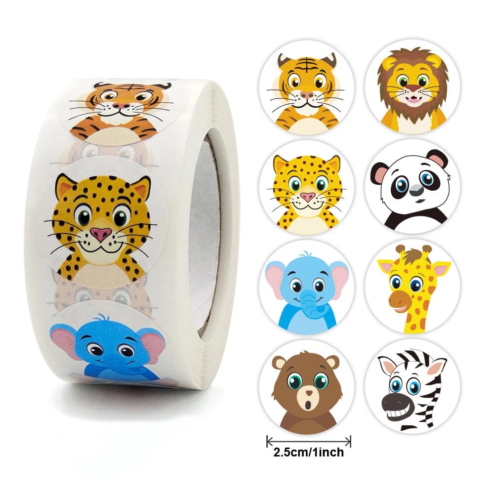 Planet Gates 100-500pcs Round Cartoon Toys Animal stickers for kids Teacher Reward Encourage Sticker Office Stationery for children 1inch