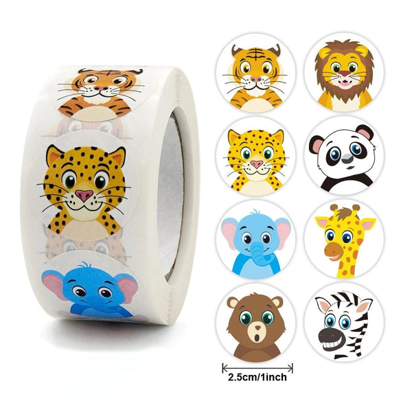 Planet Gates 100-500pcs Round Cartoon Toys Animal stickers for kids Teacher Reward Encourage Sticker Office Stationery for children 1inch