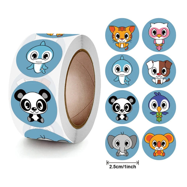 Planet Gates 100-500pcs Round Cartoon Toys Animal stickers for kids Teacher Reward Encourage Sticker Office Stationery for children 1inch