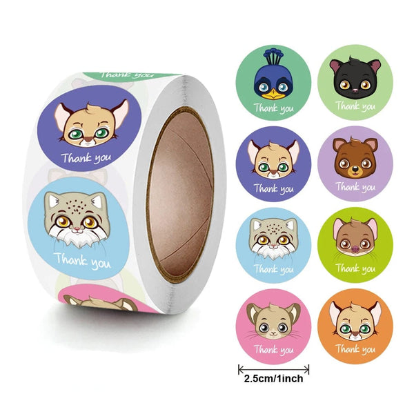 Planet Gates 100-500pcs Round Cartoon Toys Animal stickers for kids Teacher Reward Encourage Sticker Office Stationery for children 1inch