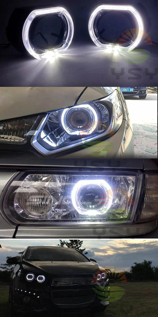 Planet Gates 100/76MM LED Angel Eyes Square Guide Halo Ring Daytime Running Lights With Driver For Bi Xenon Headlight Lenses DRL Accessories