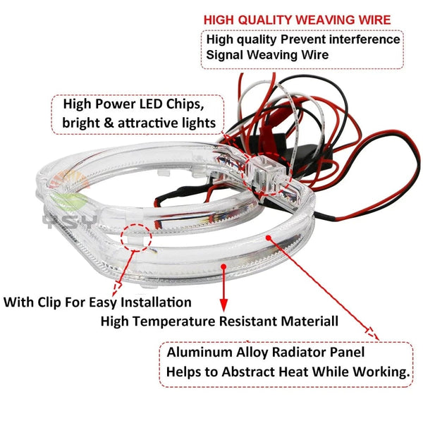 Planet Gates 100/76MM LED Angel Eyes Square Guide Halo Ring Daytime Running Lights With Driver For Bi Xenon Headlight Lenses DRL Accessories