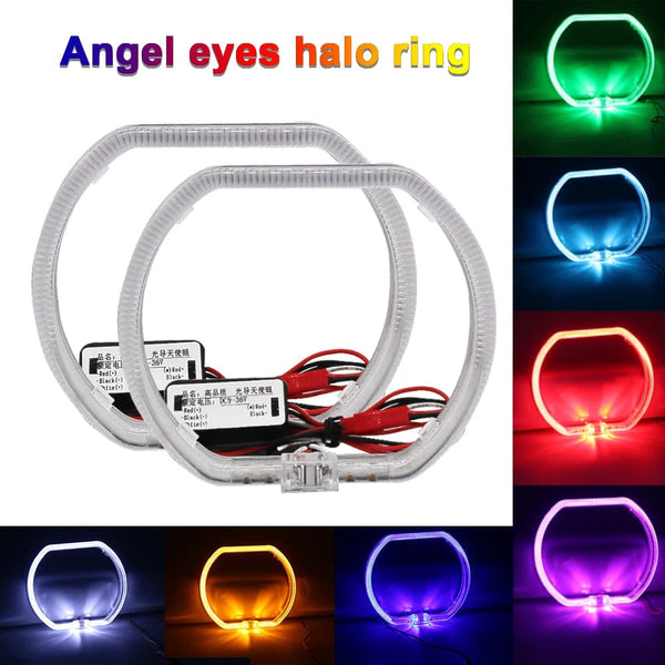 Planet Gates 100/76MM LED Angel Eyes Square Guide Halo Ring Daytime Running Lights With Driver For Bi Xenon Headlight Lenses DRL Accessories
