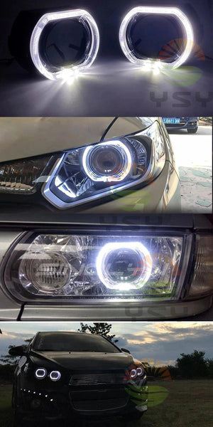 Planet Gates 100/76MM LED Angel Eyes Square Guide Halo Ring Daytime Running Lights With Driver For Bi Xenon Headlight Lenses DRL Accessories