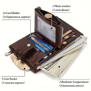 Planet Gates 100% Genuine Leather RFID Men Cowhide Wallets Coin Purse Small Mini Card Holder Chain PORTFOLIO Portomonee Male Wallet Pocket