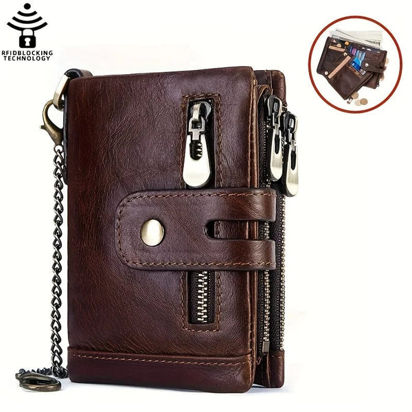 Planet Gates 100% Genuine Leather RFID Men Cowhide Wallets Coin Purse Small Mini Card Holder Chain PORTFOLIO Portomonee Male Wallet Pocket