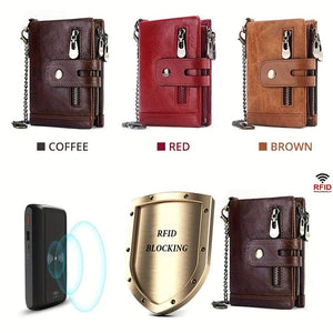 Planet Gates 100% Genuine Leather RFID Men Cowhide Wallets Coin Purse Small Mini Card Holder Chain PORTFOLIO Portomonee Male Wallet Pocket