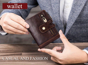 Planet Gates 100% Genuine Leather RFID Men Cowhide Wallets Coin Purse Small Mini Card Holder Chain PORTFOLIO Portomonee Male Wallet Pocket