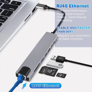 Planet Gates 100 M 8 in 1 USB C Hub Type C to 4K HDMI Adapter with RJ45 SD/TF Card Reader Fast Charger for MacBook Notebook Windows Laptop Computer