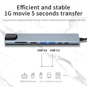 Planet Gates 100 M 8 in 1 USB C Hub Type C to 4K HDMI Adapter with RJ45 SD/TF Card Reader Fast Charger for MacBook Notebook Windows Laptop Computer