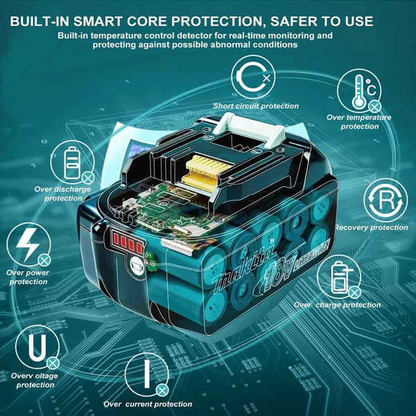 Planet Gates 100% Original Makita Rechargeable Power Tool Battery, Replaceable LED Lithium-ion, 6.0 Ah 18V LXT BL1860B BL1860BL1850 BL1830