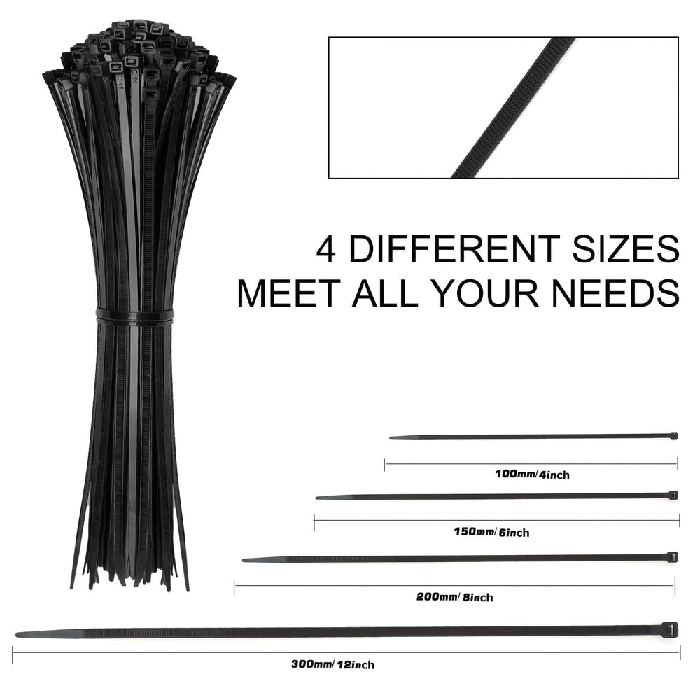 Planet Gates 100 Pack Cable Zip Ties, Assorted Sizes (30.10.1620.32/8/15.24/4 Cmes), Multi-Purpose Self-Locking Nylon Cable Ties For Home, Office, Garden, Workshop