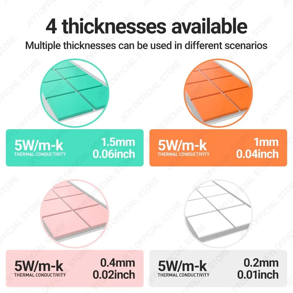 Planet Gates 100-Pack JEYI 100-Pack Thermal Conductive Silicone Pads, M.2 SSD NVMe NGFF Thermal Pad for PC Laptop Heatsink/GPU/CPU/LED Graphics Card