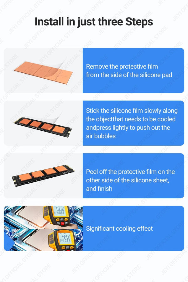 Planet Gates 100-Pack JEYI 100-Pack Thermal Conductive Silicone Pads, M.2 SSD NVMe NGFF Thermal Pad for PC Laptop Heatsink/GPU/CPU/LED Graphics Card